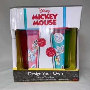 🆕 NIB Disney Mickey Mouse DIY Glitter Tumbler Set of 2 Drinkware Cup Craft Art